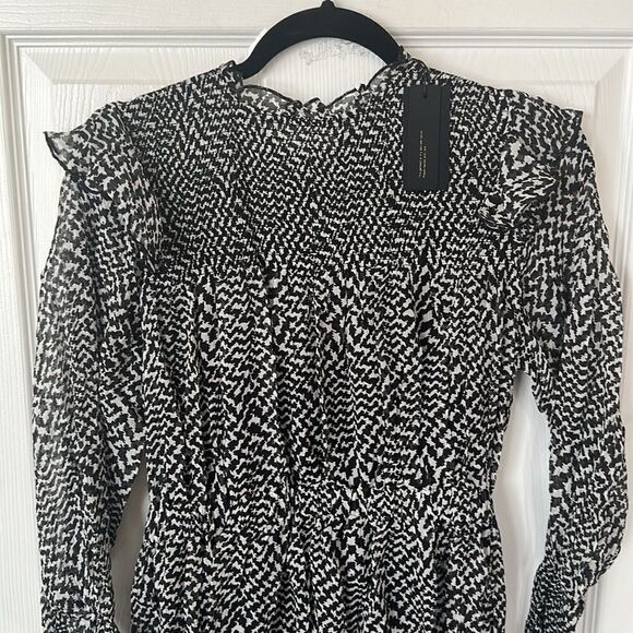 Rag & Bone Fawn Black White Printed Silk Long Sleeve Mini Dress XXS NWT - Picture 6 of 8